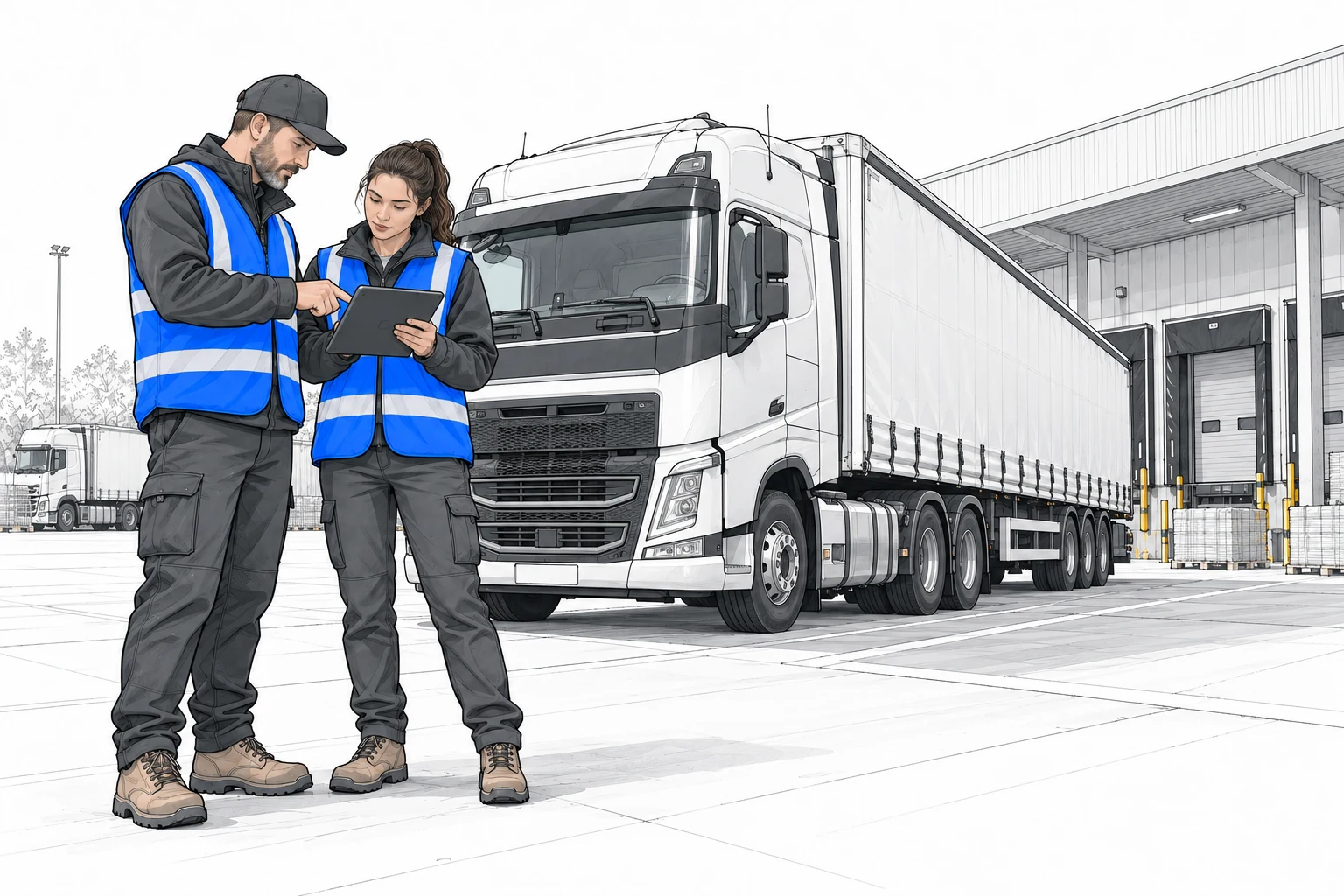 Architectural line drawing of a vehicle pre-start inspection